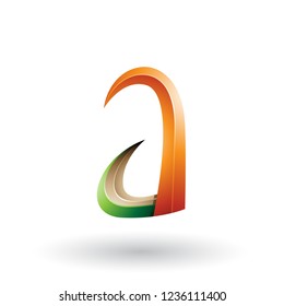 Ilustración vectorial de la letra A anaranjada y verde del Cuerno 3d aislada en un fondo blanco