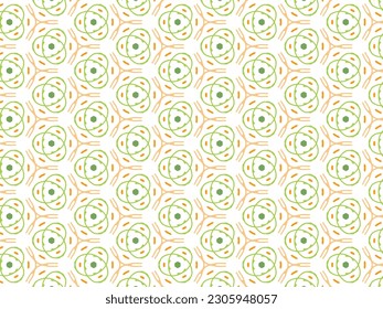 Vector Illustration of Orange and Green Abstract Mandala or Ikat Texture Seamless Pattern for Wallpaper Background.
