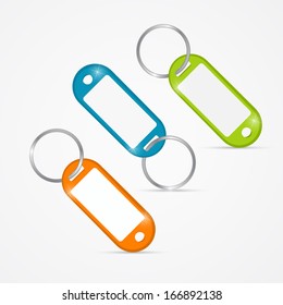 Vector Illustration of Orange, Green, Blue Key Tags, Rings