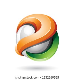 Vector Illustration of Orange and Green Bold Metallic Glossy 3d Sphere isolated on a White Background