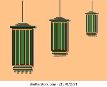 vector illustration of orange and green color lantern in minimalist style