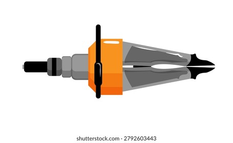 Vector illustration of an orange and grey hydraulic rescue spreader jaws tool. Flat isolated cartoon object for extrication and firefighting.