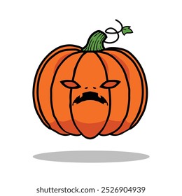 A vector illustration of an orange Halloween pumpkin with an angry face, perfect for capturing the essence of the fall holiday. The white background highlights this iconic Halloween symbol