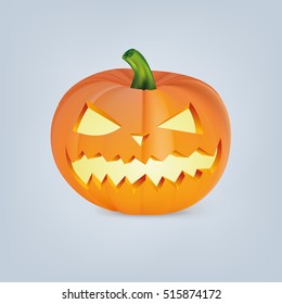 Vector illustration of orange Halloween Pumpkin with scary or funny carving face. 