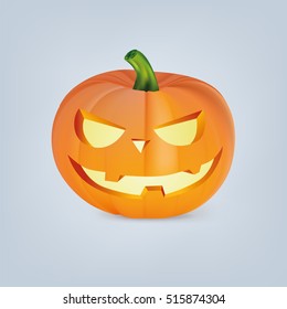 Vector illustration of orange Halloween Pumpkin with scary or funny carving face. 