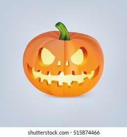 Vector illustration of orange Halloween Pumpkin with scary or funny carving face. 