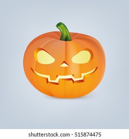 Vector illustration of orange Halloween Pumpkin with scary or funny carving face. 