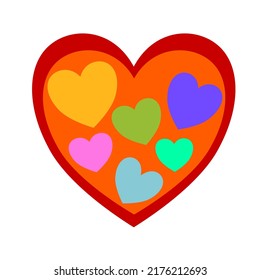 Vector illustration of orange heart and multicolored small hearts for Valentine's Day.