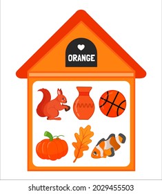 Vector illustration of a orange house . Learning colors for children. Template for developing activities.
