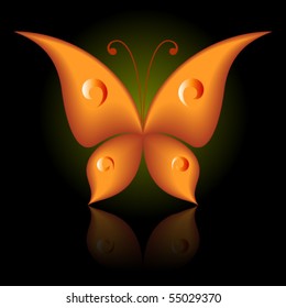 Vector illustration of orange icon simply butterfly on black background