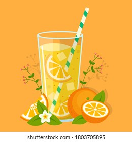 Vector illustration orange juice fruit cocktail citrus drink