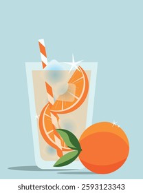 Vector illustration. Orange juice, poster, banner, postcard, cover. Modern design.