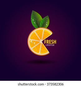 vector illustration. orange with leaves and drops. fresh logo. orange logo. lemon logo. fruit logo. juice logo. cafe logo. store logo.