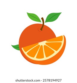 Vector Illustration of Orange, Leaves, and Orange slices