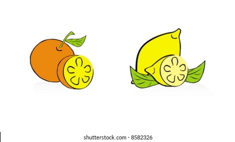 Vector illustration of orange and lemon