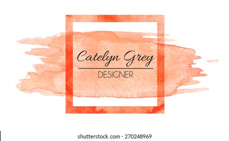 Vector illustration of orange logotype for business cards. Hand drawn watercolor elements