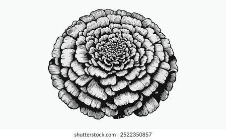 Vector illustration of an orange marigold flower, Vector illustration of an orange marigold flower isolated on a white background. 