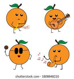vector illustration of orange mascot or par character playing music