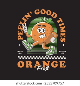 Vector Illustration of Orange Mascot with Retro Mascot Illustration Available for Tshirt Design