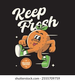 Vector Illustration of Orange Mascot with Retro Mascot Illustration Available for Tshirt Design