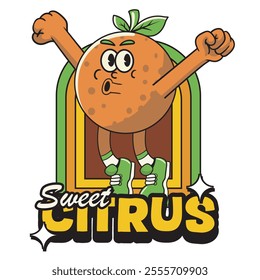 Vector Illustration of Orange Mascot with Retro Mascot Illustration Available for Logo Badge
