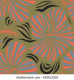 Vector illustration. Orange and neutral hibiscus flowers.