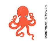 Vector illustration orange octopus. Sea creature. Cartoon octopus