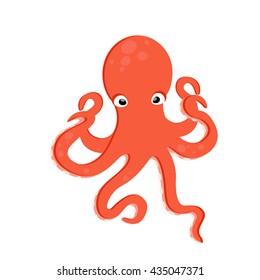 Vector illustration orange octopus. Sea creature. Cartoon octopus