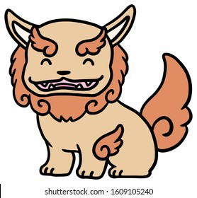 Vector illustration of orange Okinawan lion statue with smile