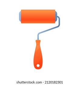 Vector illustration orange paint roller isolated on white background. Paint roller brush vector icon in flat cartoon style. Tool for painting and renovation. Construction tool.