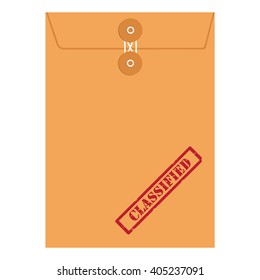 Vector illustration orange paper envelope sealed with string with red grunge rubber stamp with text classified