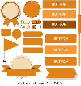 Vector illustration of orange plain web elements. Flat UI.