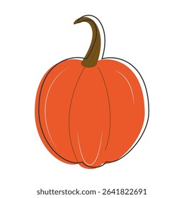 Vector illustration of orange pumpkin with brown stem.
