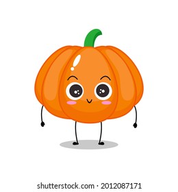 Vector illustration of orange pumpkin character with cute expression, funny, isolated on white background, vegetable for mascot collection, emoticon kawaii, smile, adorable, lovely