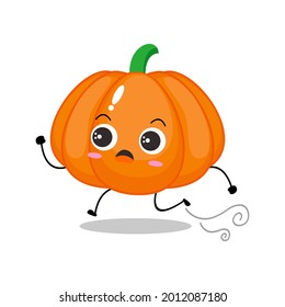 Vector illustration of orange pumpkin character with cute expression, funny, isolated on white background, vegetable for mascot collection, emoticon kawaii, run, panic, 