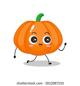 Vector illustration of orange pumpkin character with cute expression, funny, isolated on white background, vegetable for mascot collection, emoticon kawaii, walk, happy, smile