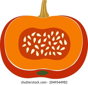 Vektorgrafik mit orangefarbenem Kürbis. Symbol des Herbstes und des Halbjahres