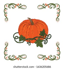 Vector illustration of orange pumpkins isolated on a white background. Hand drawn elements. Sticker, emblem, print, ikon. 