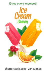 Vector illustration  Orange and raspberry popsicle ice-cream colorful poster