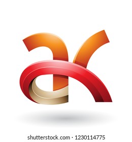 Vector Illustration of Orange and Red 3d Bold Curvy Letter A and K isolated on a White Background