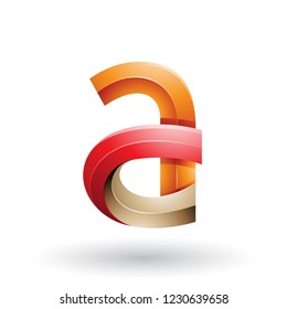 Vector Illustration of Orange and Red 3d Bold Curvy Letter A isolated on a White Background