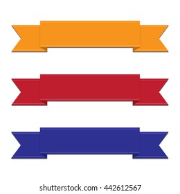 Vector illustration orange, red, blue flat ribbon set. Ribbon icon