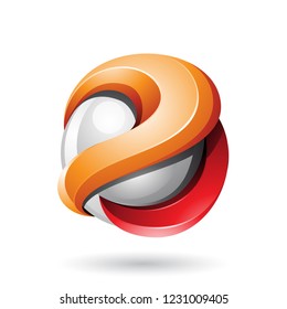 Vector Illustration of Orange and Red Bold Metallic Glossy 3d Sphere isolated on a White Background