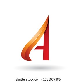 Vector Illustration of Orange and Red Embossed Arrow-like Letter A isolated on a White Background