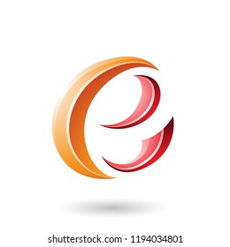 Vektorgrafik des orangen und roten, glänzenden, Crescent Form Letter E einzeln auf weißem Hintergrund