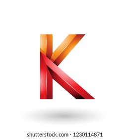 Vector Illustration of Orange and Red Glossy 3d Geometrical Letter K isolated on a White Background