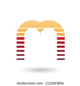 Ilustración vectorial de un icono de letra naranja y roja M con bandas horizontales aisladas en un fondo blanco