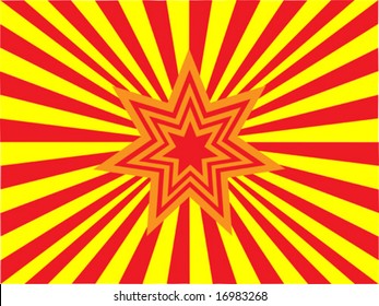 A vector illustration with an orange and red star on a red and yellow background