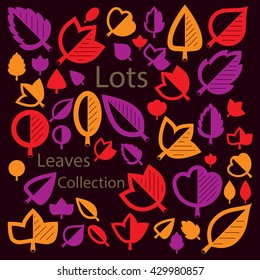 Vector illustration of orange and red tree leaves isolated on white background. Set of simple drawn nature design elements, graphic symbols made in ecology theme.