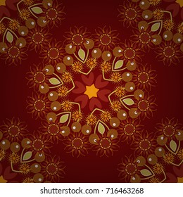 Vector illustration. Vector orange, red and yellow simple mandala optical illusion, psychedelic trippy abstract seamless pattern texture.